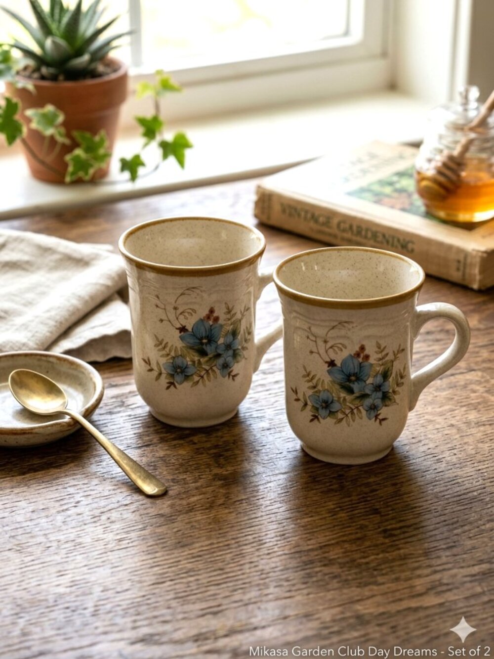 Vintage Mikasa Garden Club Day Dreams Cottagecore Floral Mug Cup Set of 2 Japan
